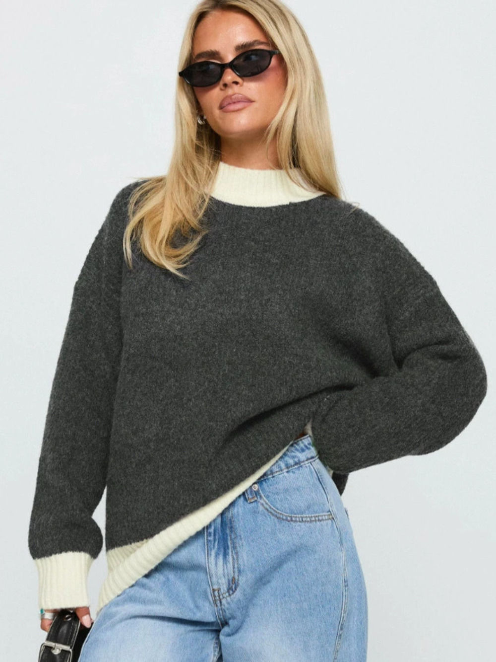 Zara Cozy Oversized Short Chunky Color Block Knit Crew Neck Pullover Sweater
